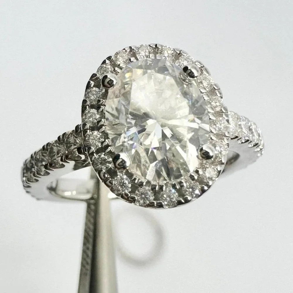 Moissanite Engagement Ring Oval Cut GRA Certified Wedding Anniversary 18K 925 - Picture 7 of 14